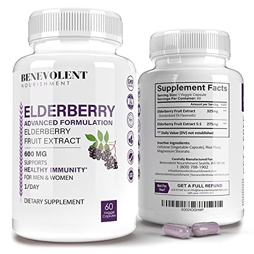 Black Elderberry Supplement - Sambucus Elderberry Pills for Adults, Sambucus Nigra Extract - Elderberry Vitamins for Immune and Respiratory Support - Non-GMO, Gluten-Free, Vegetarian - 60 Capsules