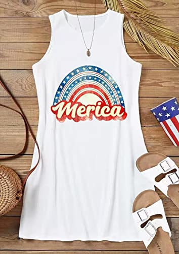 Image of American Flag Tank Dress for Women 4th of July Patriotic Graphic Sleeveless Mini Dress Casual Vacation Short Dresses