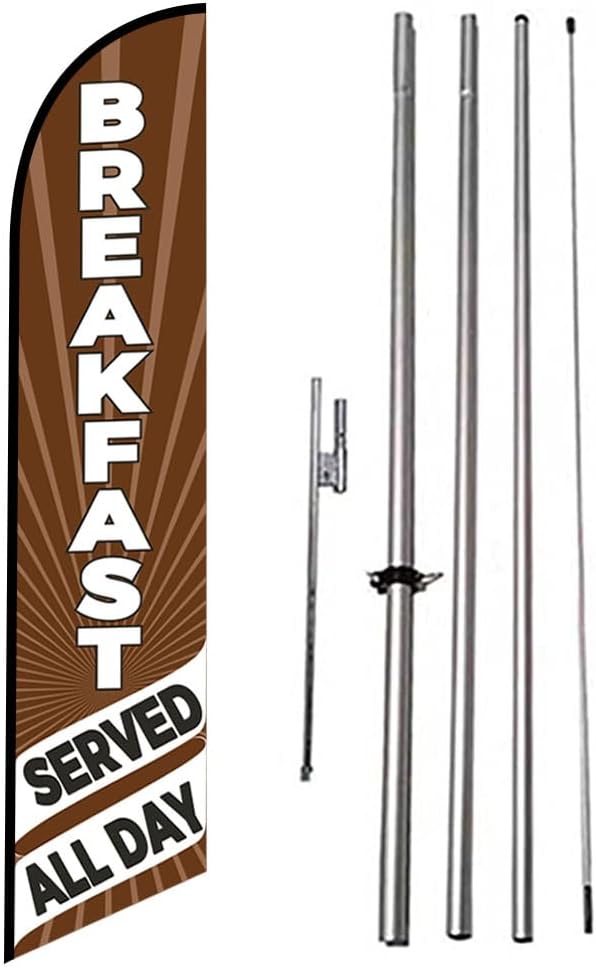 Breakfast Served All Day Restaurant Advertising Feather Banner Swooper Flag Sign with Flag Pole Kit and Ground Stake