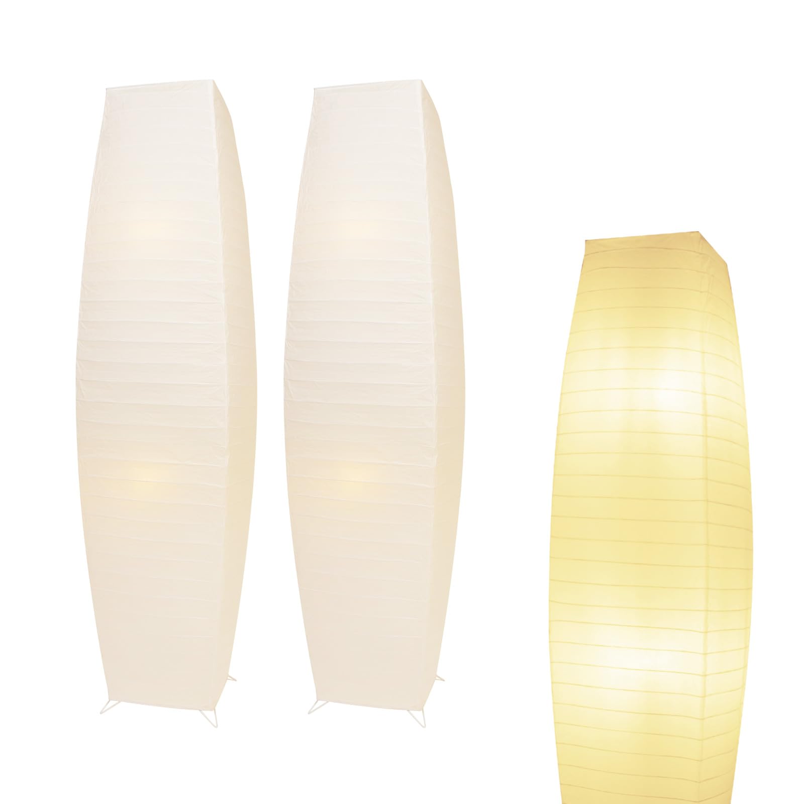 HonoDing Lampadaires papier de 46 pouces avec abat，Lampe de salon en jour en papiers blanc, interrupteur à pied - Idéale comme lampe de sol en papier pour le salon et la chambre à coucher (2-PK)