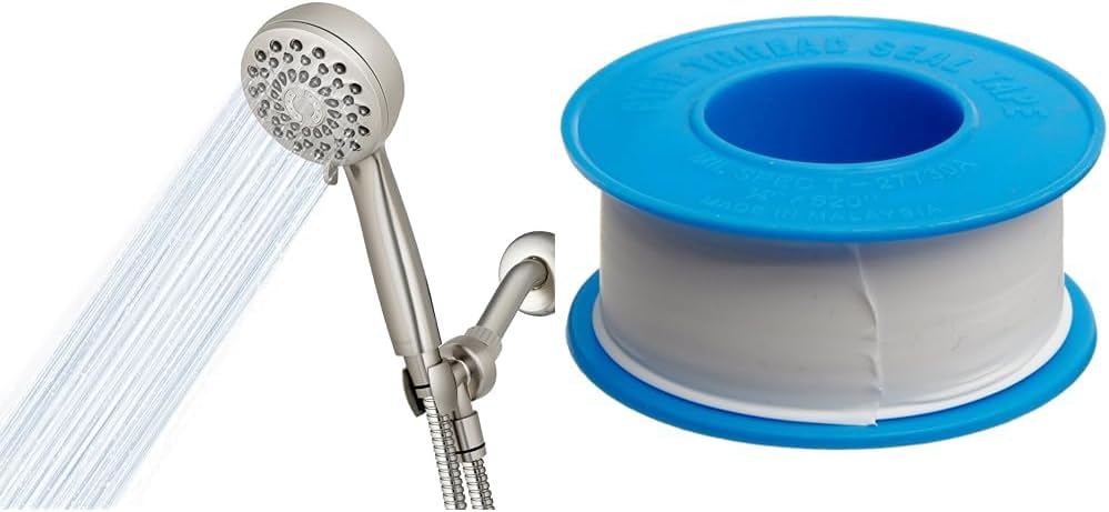 Waterpik PowerPulse Massage Hand Held Shower Head With Hose XPB-769ME & Dixon Valve TTB75 PTFE Industrial Sealant Tape, 3.5mil Thick, 520" Length, 3/4" Width