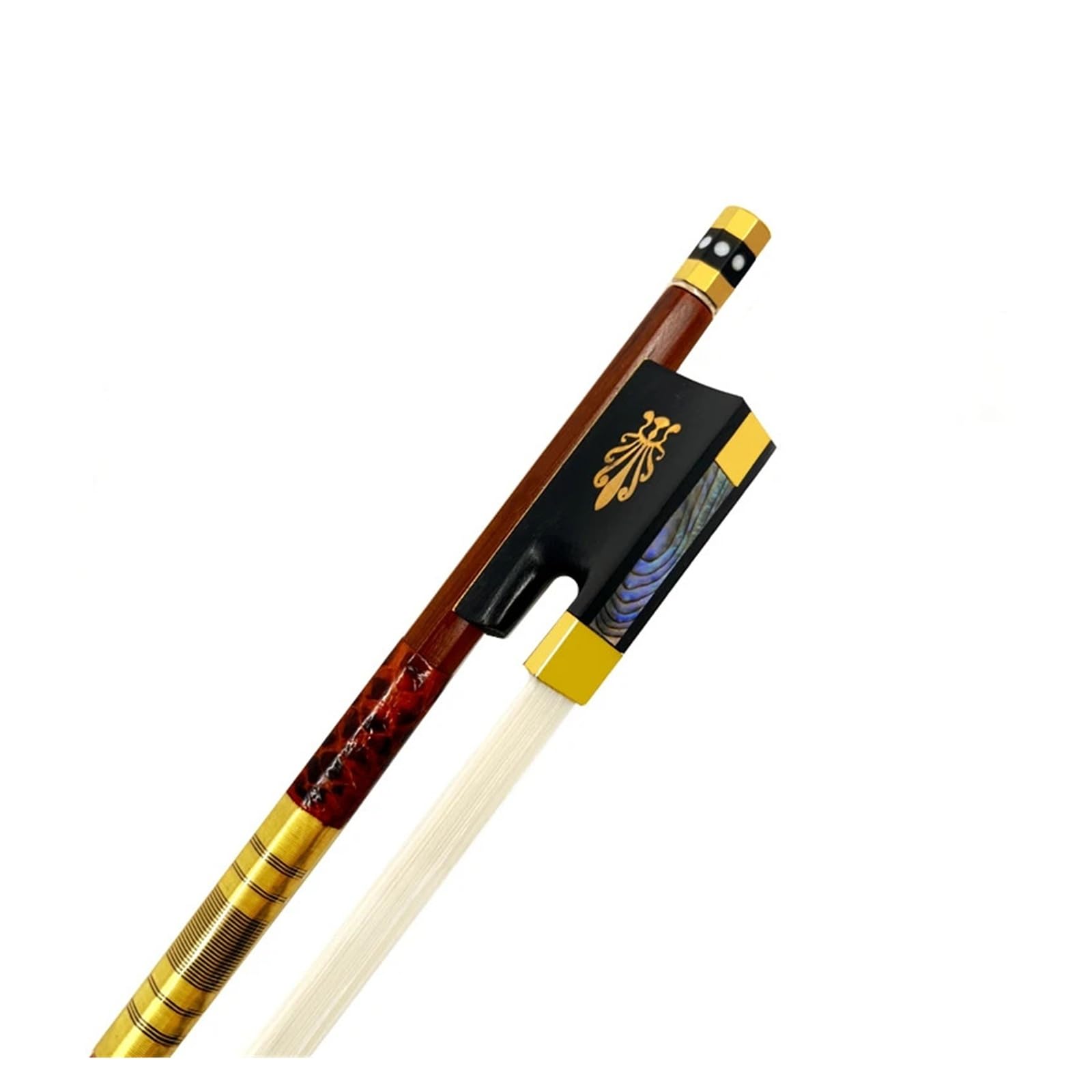 1 Stück Brasilholz 4/4 Violinbogen Geigenbogen, Ebenholz aus Sibirien, weißes Rosshaar, Schachtelhalm, Messingteile