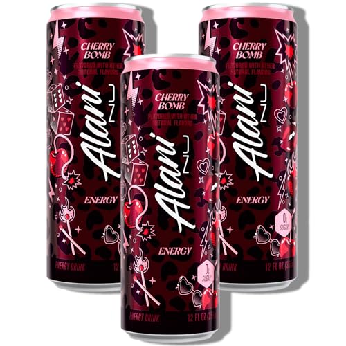 New Alani Energy Drinks, Cherry Bomb - Limited Edition Flavor, Sugar-Free, Low-Calorie, Energy Boost Drink 12 fl oz (Pack of 3) Repackaged By Shadow Hunter*