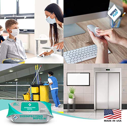 WipesPlus Disinfecting Wipes (240 Total Wipes) - 3 Packs of 80 Industrial Strength Sanitizing Wipes - 80 Disinfectant Wipes per Pack - Made in the USA