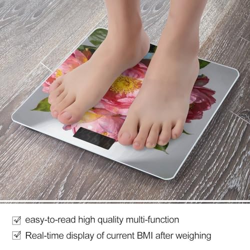 Báscula digital de baño color rosa con flores, hasta 180 kg miniatura 5