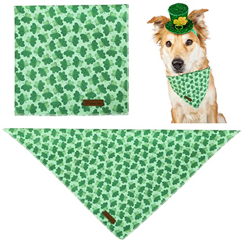 Image of St. Patrick's Day Dog Bandana, Shamrock Triangle Bid Scarf for Small /Medium Dogs, Cotton Kerchief - Green Shamrock Spring Bandana for Girls, Boys or Cats