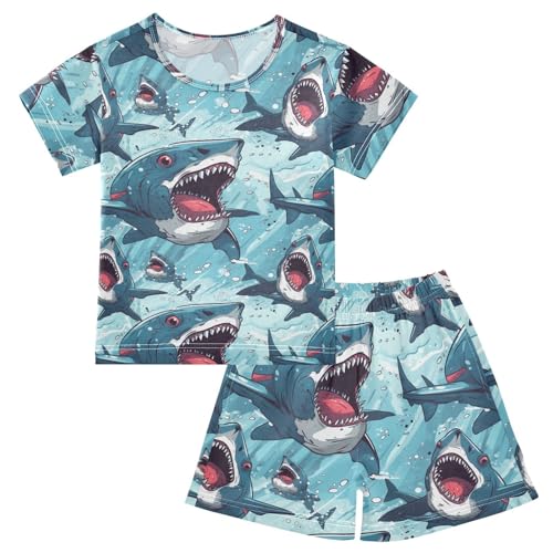 ALAZA Funny Sharks Pajama Set Short Sleeve Sleepwear Soft Lounge Nightwear
