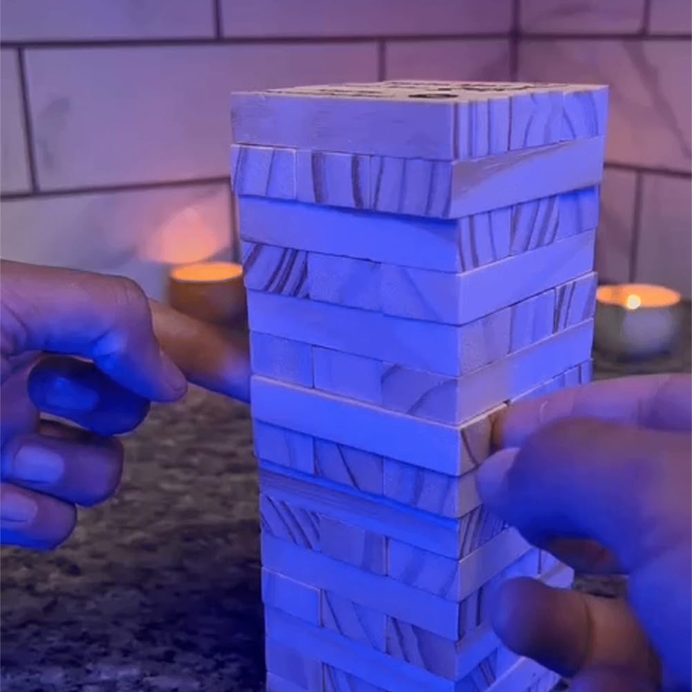 QIANAI Super Cheeky Tower Game - 48 Holzblöcke Stapelspiel Für Paare & Erwachsene
