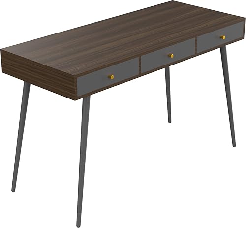 Escritorio moderno de mediados de siglo para el hogar, oficina, estación de trabajo de oficina en casa de 47 pulgadas con 3 cajones, fácil montaje.