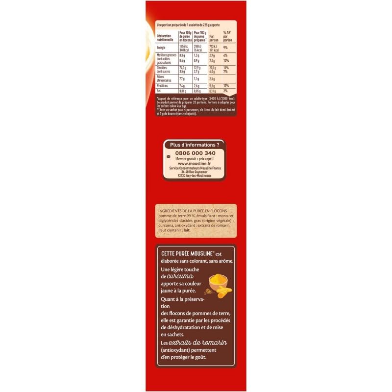 Mousline Purée Nature pour 4 Personnes - Délicieuse et Crémeuse 1040g - Idéale Pratique Rapide - Catégorie Epicerie Purées - Le Lot De 3