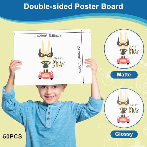 Image of 50 Pcs Poster Board 11.7 x 16.5 Inches White Poster Board Paper Bulk, ROOKEA 250 GSM Thickness Vision Board Blank Graphic Display Posterboards for Drawing Artwork School Arts Crafts Projects