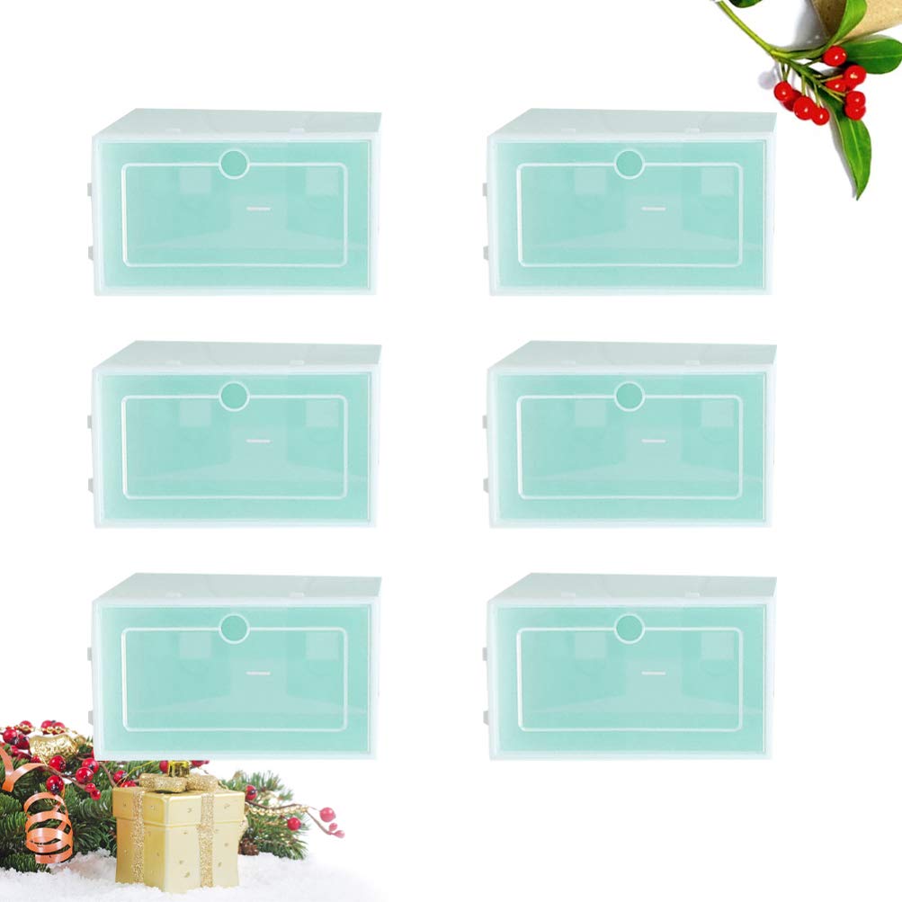 Cabilock 6pcs Green Stackable Transparent Shoe Storage Boxes Thicken Plastic Shoe Containers for Closet Organization Easy