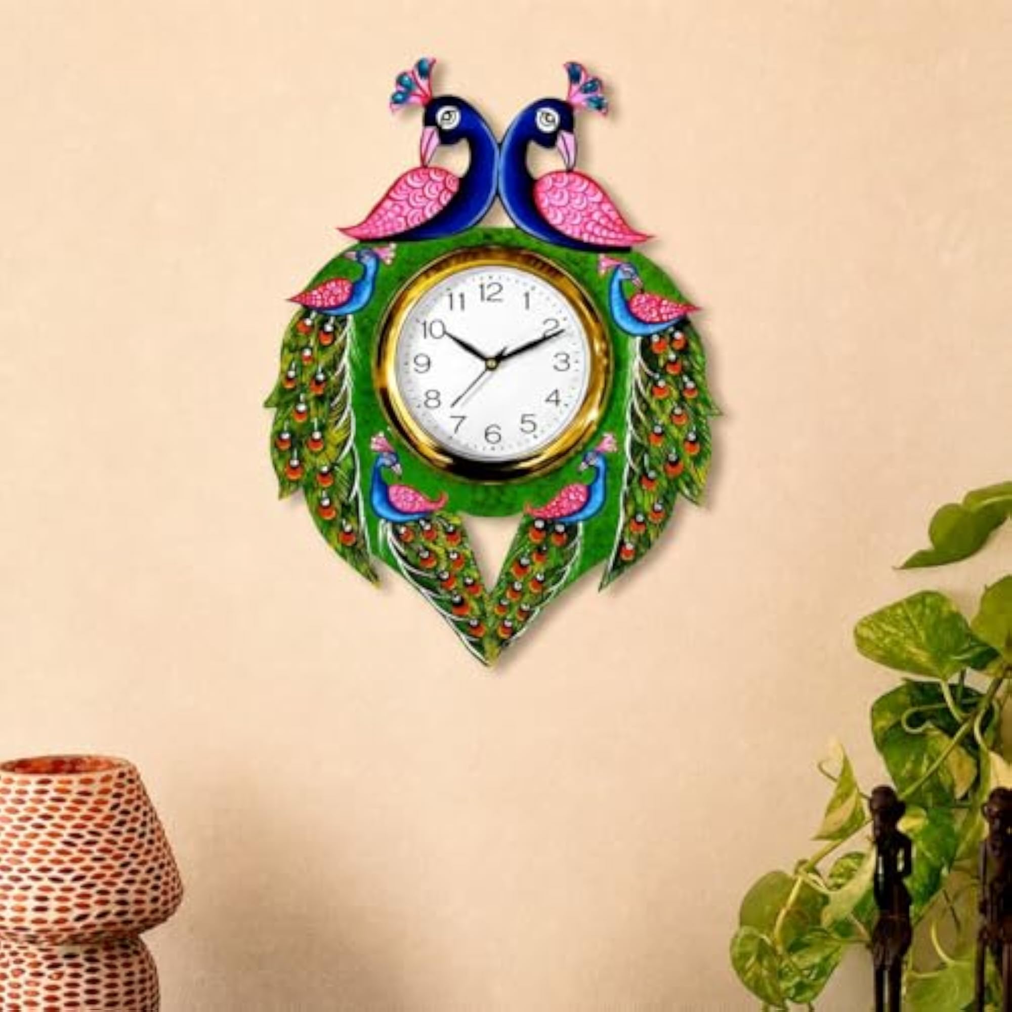 Peacock Wall Clock, Multicolour Decorative Design