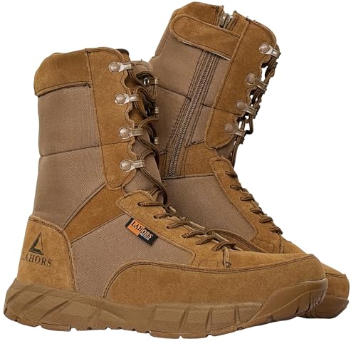 LAHORS Lightweight Mens Tactical Shoes Combat Boots Coyote Brown Boots Military Training Lace Up...