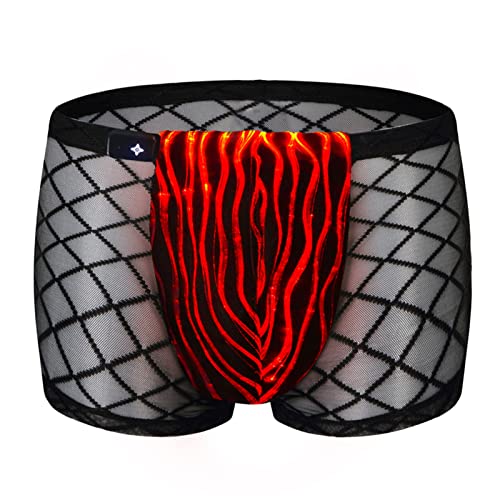 Men's Underwear Led Sexy Boxer Briefs Light Up Mesh Lace Panties Luminous Swimsuit Low Rise Shorts for Party