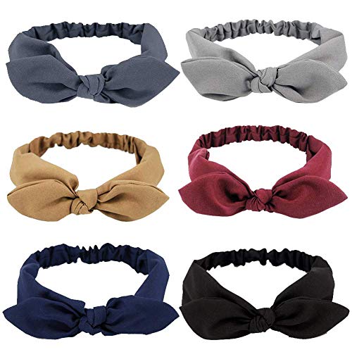 6pcs Women headbands Bow Headbands For Women, Knotted Headbands For Women, Solid Color Polyester Hair Bands, Cute Rabbit Ear Fabric Boho Headwraps