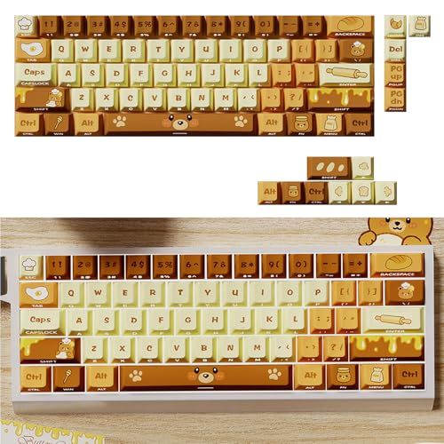 Teclas de teclado mecánico de oso de pan PBT de 74 teclas 2