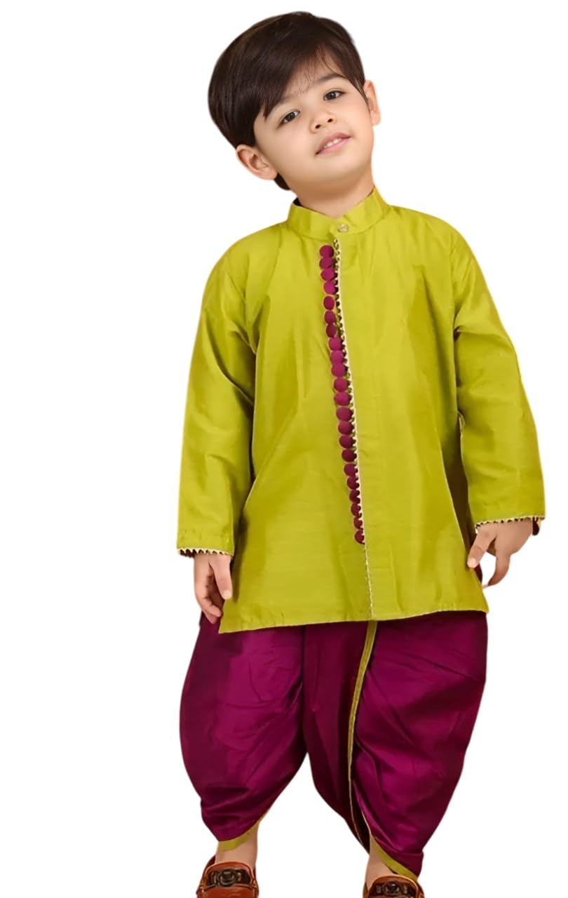 Lime Green & Purple Art Silk Kurta Sherwani Set for Boys (1-8 Years) – Kids Dhoti Kurta Ethnic Dress, Festive & Wedding Outfit Lime Green & Purple Art Silk Kurta Sherwani Set for Boys (1-8 Years) – Kids Dhoti Kurta Ethnic Dress, Festive & Wedding Outfit