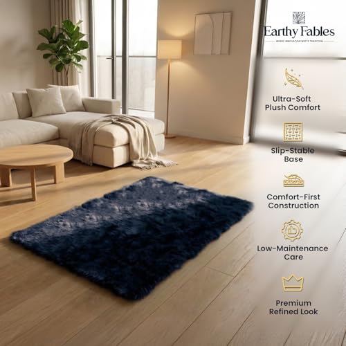 Image of Earthy Fables Feather Microfiber Rug /Mat, Thick, Quick Dry, Anti-Skid, Non-Slip, Machine Washable Floor Rug, Door Mat for Kitchen, Bedroom, Living Room, 60 x 40 cm - Navy