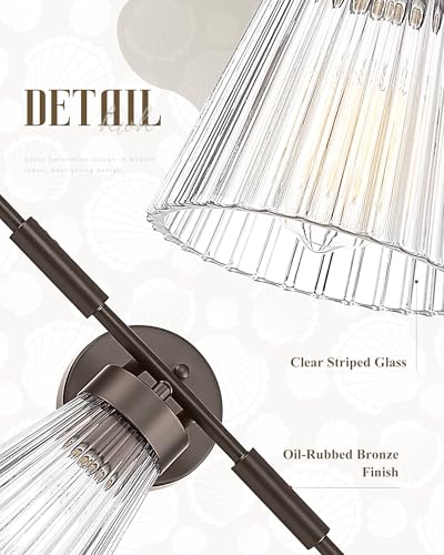 Image of 5-Light Bathroom Vanity Light, HWH Farmhouse Vanity Lights for Bathroom Vanity Lamp Oil Rubbed Bronze, Vanity Sconce with Clear Striped Glass, 5HZG97B-5W ORB