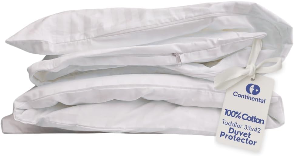 Duvet Cover Protector for Toddler Comforter, 100% Cotton, Zipper to Block Blanket from Dust Fits Standard Crib & Toddler Bed, 33x42 Inch, White Cotton 33x42 inch