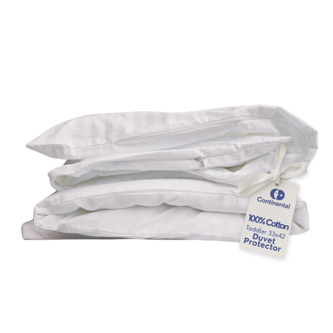 Duvet Cover Protector for Toddler Comforter, 100% Cotton, Zipper to Block Blanket from Dust Fits Standard Crib &amp; Toddler Bed, 33x42 Inch, White