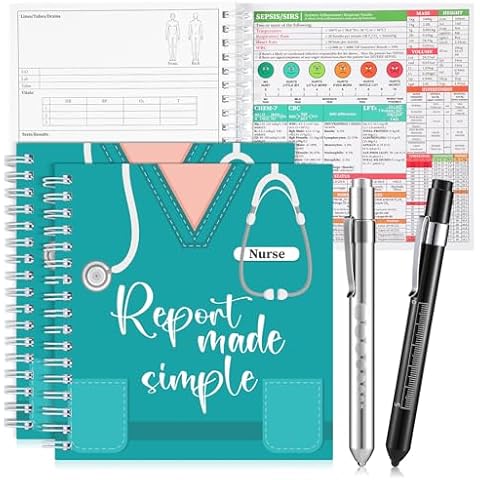 Pajean 4 Pcs Nurse Report Sheet Notebooks with Medical Pen Light Nurse Made Simple Pocket Journals Notepads Nurse Essentials Notebooks for Nurse Appreciation Gifts RN Student Clinical Supplies Cover