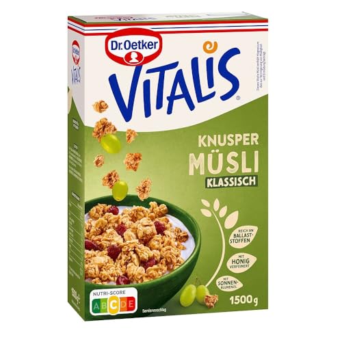 Dr. Oetker Vitalis Knuspermüsli klassisch: Großpackung knuspriges Frühstücksmüsli mit Rosinen 1er Packung 1 5kg