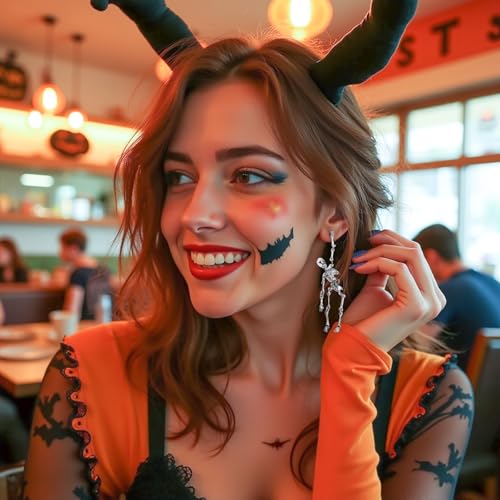 Punk Halloween Earrings for Women,Witch Skull Skeleton Dangle Earrings for Women,Scary Halloween Party Earring for Halloween Accessories3