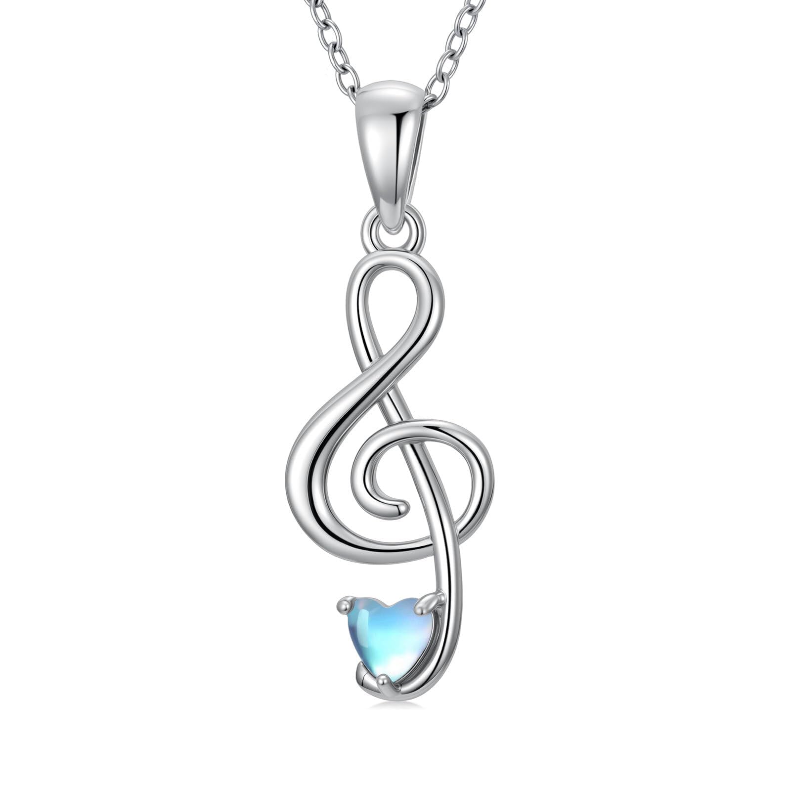 Collana da donna con note musicali, in argento Sterling 925, con ciondolo a forma di cuore, pietra di luna, per gli amanti della musica, catenina regolabile da 45 + 5 cm, idea regalo