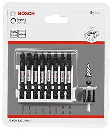 Bosch Accessories 2608522345 Jeu de 9 tournevis à double embout avec commande Impact Control T/PZ/PH/SL et douille magnétique Longueur 65 mm