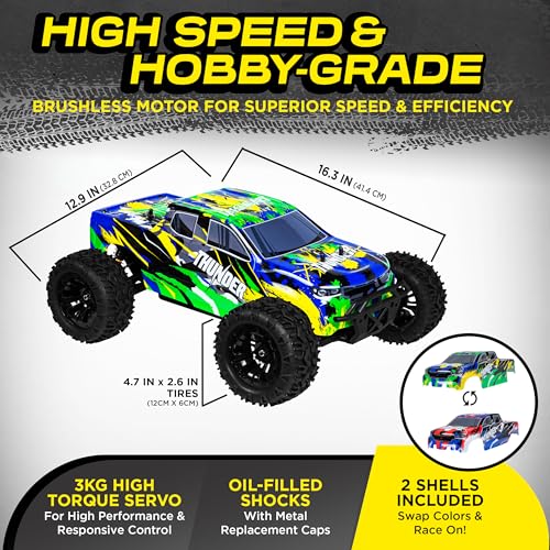 LAEGENDARY 1:10 Scale Brushless RC Cars 65+ km/h Speed - Remote Control Car 4x4 Off Road Monster Truck Electric - All Terrain Waterproof Toys for Adults - 2 Body Shell + Connector for 30+ Mins Play