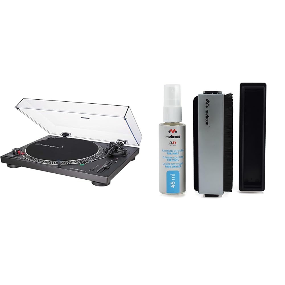 Audio-Technica AT-LP120X Piatto Audio Giradischi a Trasmissione Diretta, Nero, Analogico e USB & Meliconi Vinyl Kit Di Pulizia Professionale Per Tutti I Tipi Di Dischi, Argento