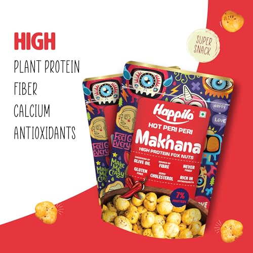 Image of Happilo Premium Super Snack Makhana Peri Peri 55g (Pack Of 3), Roasted Foxnut Healthy Snack Low Calorie and Vegan