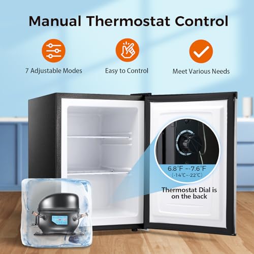 Kismile Upright Freezer,2.1 Cu.ft Mini Freezer with Reversible Single Door,Removable Shelves,Small Freezer with Adjustable Thermostat for Home/Kitchen/Office (Stainless Steel)