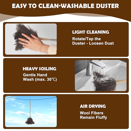 Miniatura 6 de Plumero De Plumas De Avestruz, Plumero Telescopico Extensible Hasta 186 Cm,Lavable, Antiestático, No Raya, Con Mango De, Para Techos, Ventiladores De Techo, Muebles, Coches Y Superficies
