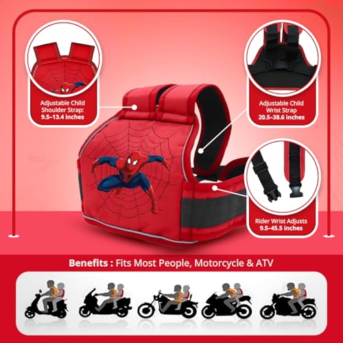 Image of TONY STARK Kids Safety Belt For Two Wheeler With Reflective Strips, Portable Seat Belt Children Motorcycle Harness For Motorcycle Bike, Adjustable Safety Harness For Boys Girls (Web Wonder)