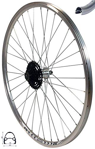 Redondo 26 Zoll Hinterrad Laufrad VProfil Felge Silber + 8 Fach Kassette