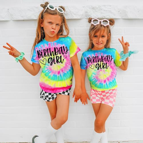 Birthday Girl Shirt Kids Toddler Girls Tie Dye Birthday T-Shirt Funny Bday Party Outfits Gift Summer Tee Tops 1-10Y3