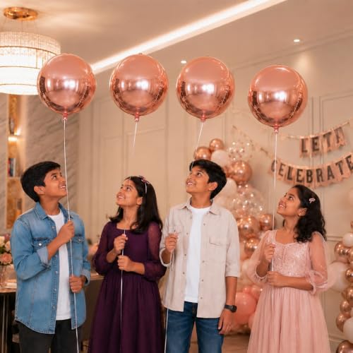 Image of Party Propz Disco Party Decorations -4Pcs Rose Gold 4D Foil Balloons for Party 18 Inch Round Foil Balloons for Birthday, Anniversary, Baby Shower, Bridal Shower, Bachelorette & Party Decorations(Foil)