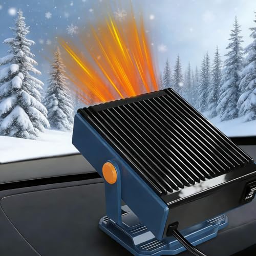 Bluessiery Calentador de Coche, 12V 150W Calefactor para Coche Portátil Desempañador de Parabrisas, 2 en 1 Ventilador de Calefacción y Refrigeración Rotación 360° para Todos Los Modelos