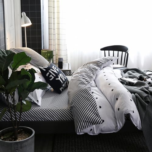 Freyamy Herz Bettwäsche 220x240 Herzen Weiß Schwarz Herzchen Bettwäsche Set – Ansicht 4