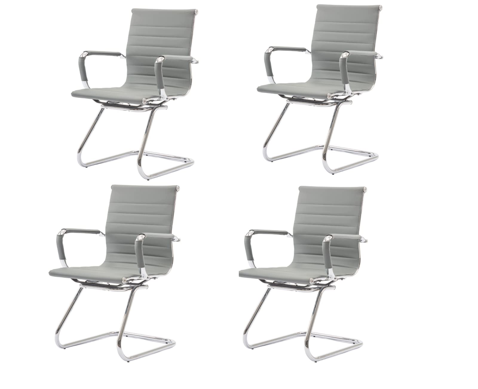 CIMOTA Waiting Room Chairs Leather Office Guest Chair Mid Back Reception Chairs with Sled Base for Meeting/Patient/Conference Room, Grey Set of 4