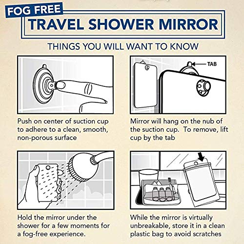 Allouli Acrylic Mirror Fogless Unbreakable Portable Travel Shower Bathroom Fog Free 13 * 17cm with Suction Cup