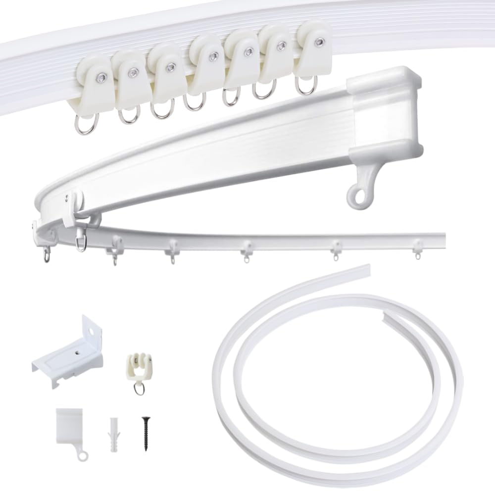 Japard Shower Curtain Track System Wall Mounting, Curtain Track Wall Mount 20ft / 6m, Flexible, Easy to Install, Long Curtain Rail, Brackets, Anchors, Screws Included for RV, Room Divider