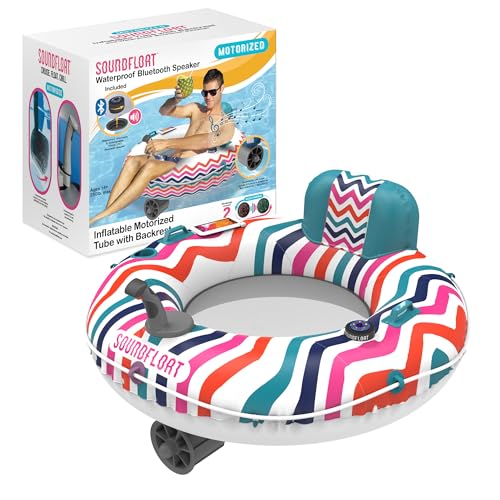 Inspired Living Motorized Inflatable Pool Float Lounger Tube, Bluetooth 5 IPX7 Waterproof Speaker, Pool & Lake Float with Mesh Bottom, Cup Holder,...