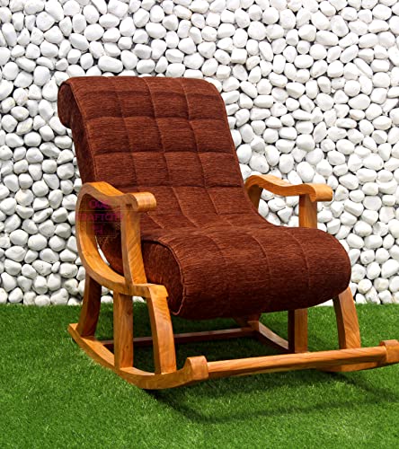 Image of CRAFTCITY Rocking Chair |Sheesham Wood Elegant Rocking Chair with Pillow and Matching Foot Stool and Pre assembeled(Dark Tan)
