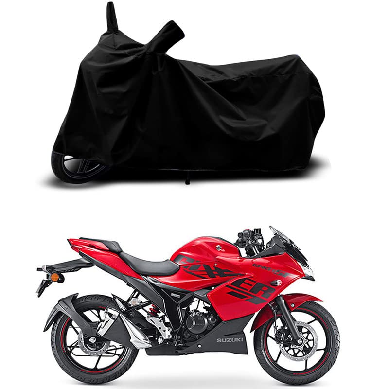Image of 100% Scratchproof /UV-Rays /Heat Protection /Birds Dropping /Water Resistant /Dust Proof /Waterproof /Bike Scooty Two Wheeler Body Cover Compatible for Suzuki Gixxer SF 250 BS6 All Varient[Black]
