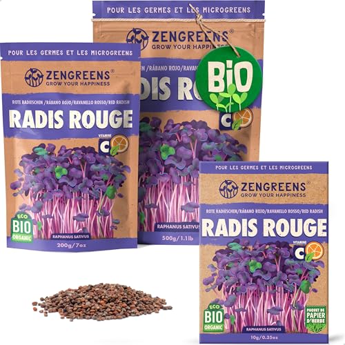 ZenGreens® - Graines de radis rouge bio - Choisissez entre 10g, 200g et 500g - Graines de radis rouge avec un taux de germination supérieur à 97% - Microgreens