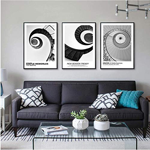 Poster escaliers circulaires noir et blanc pour sublimer le mur de votre salon